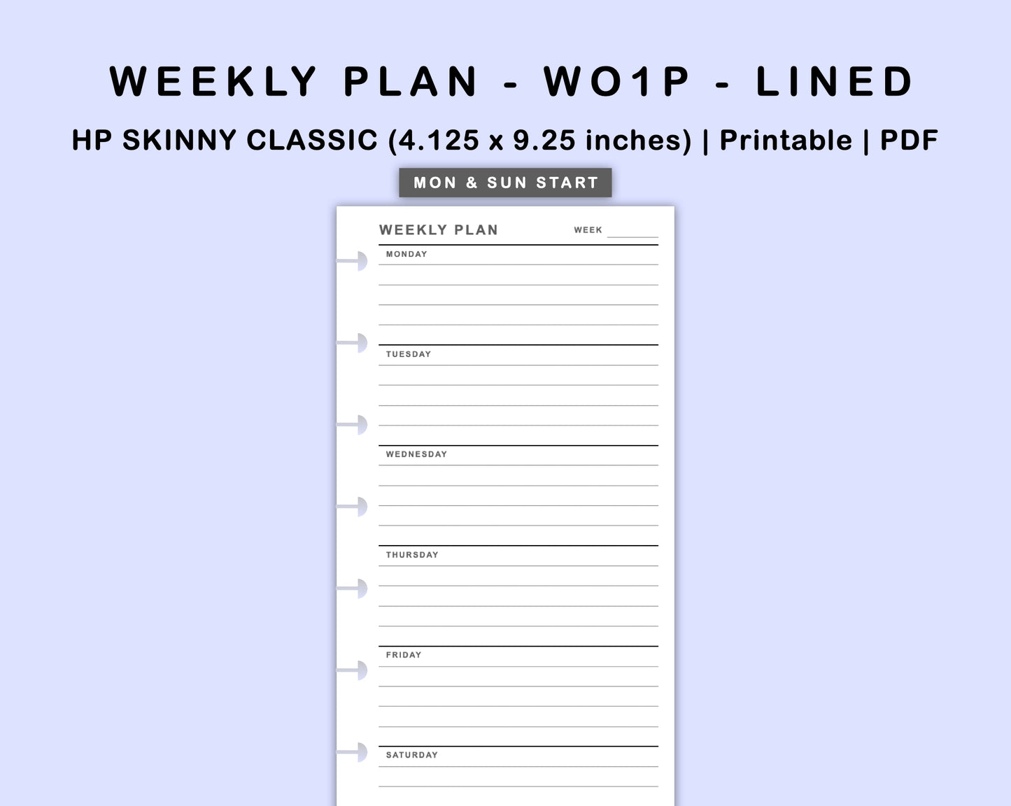 Skinny Classic HP Inserts - Weekly Plan - WO1P - Lined