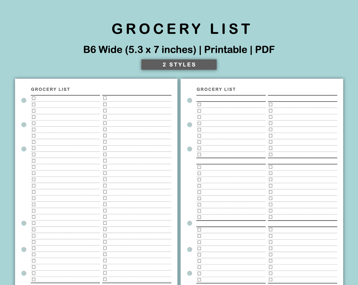 B6 Wide Inserts - Grocery List