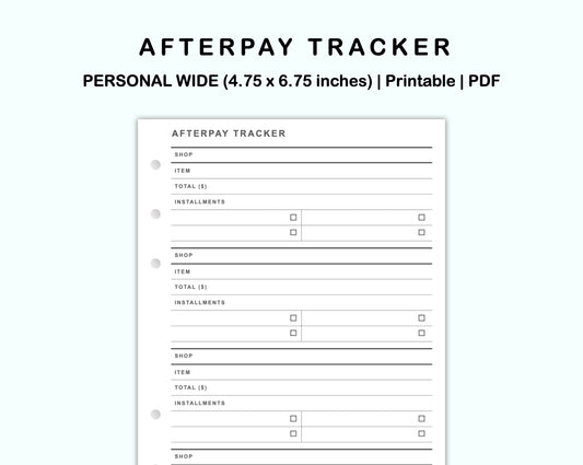 Personal Wide Inserts - Afterpay Tracker