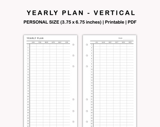 Personal Inserts - Yearly Plan - Vertical