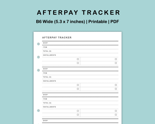 B6 Wide Inserts - Afterpay Tracker