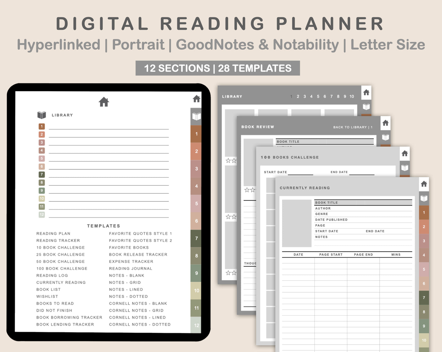 Digital Reading Planner - Portrait - Neutral