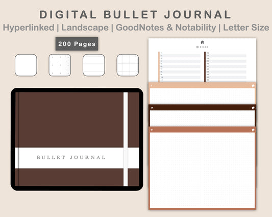 Digital Bullet Journal 200 Pages - Landscape - Brown