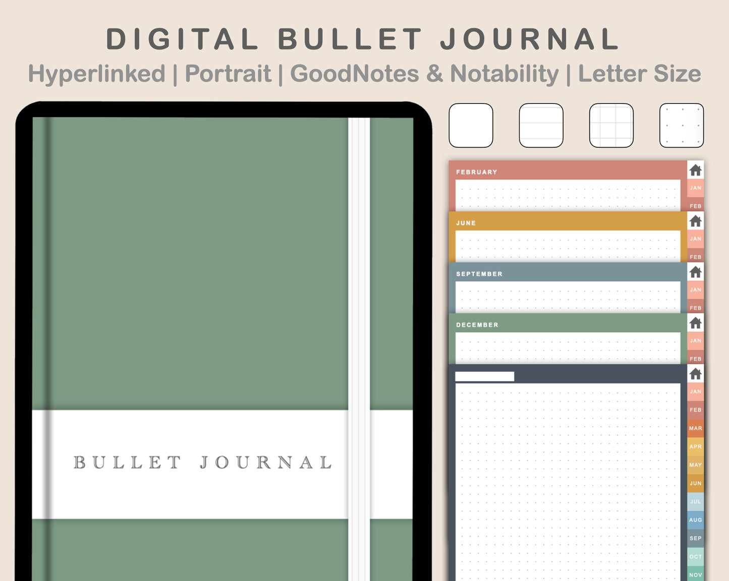 Digital Bullet Journal - 12 Months - Portrait - Boho