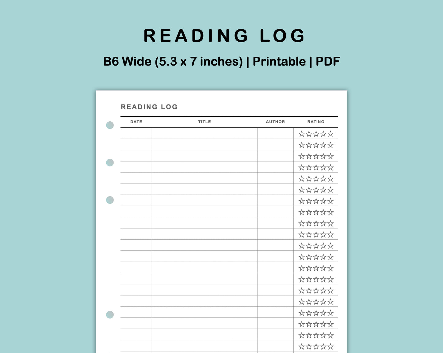 B6 Wide Inserts - Reading Log