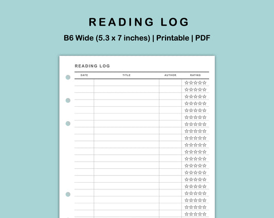 B6 Wide Inserts - Reading Log
