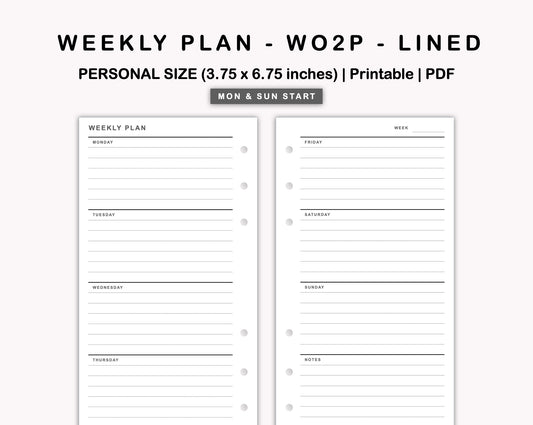 Personal Inserts - Weekly Plan - WO2P - Lined