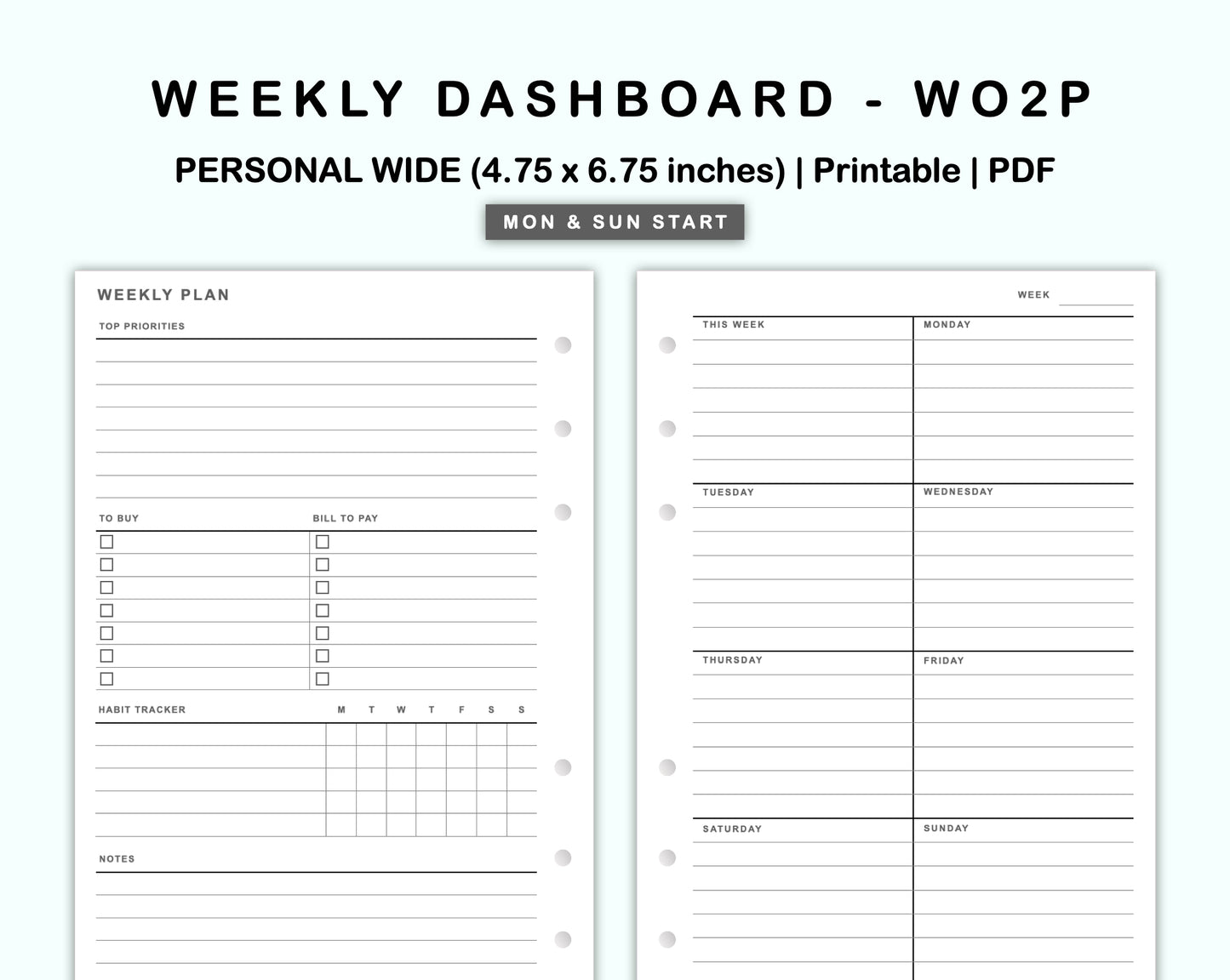 Personal Wide Inserts - Weekly Dashboard