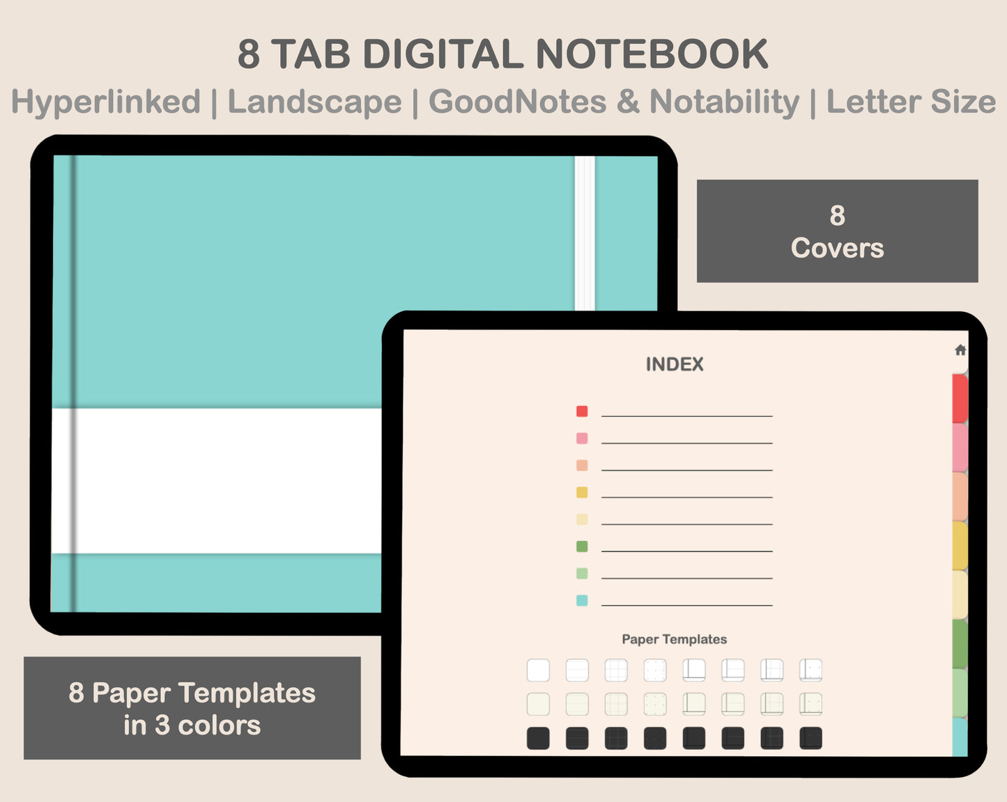 Digital Notebook 8 Tab - Landscape - Macaron