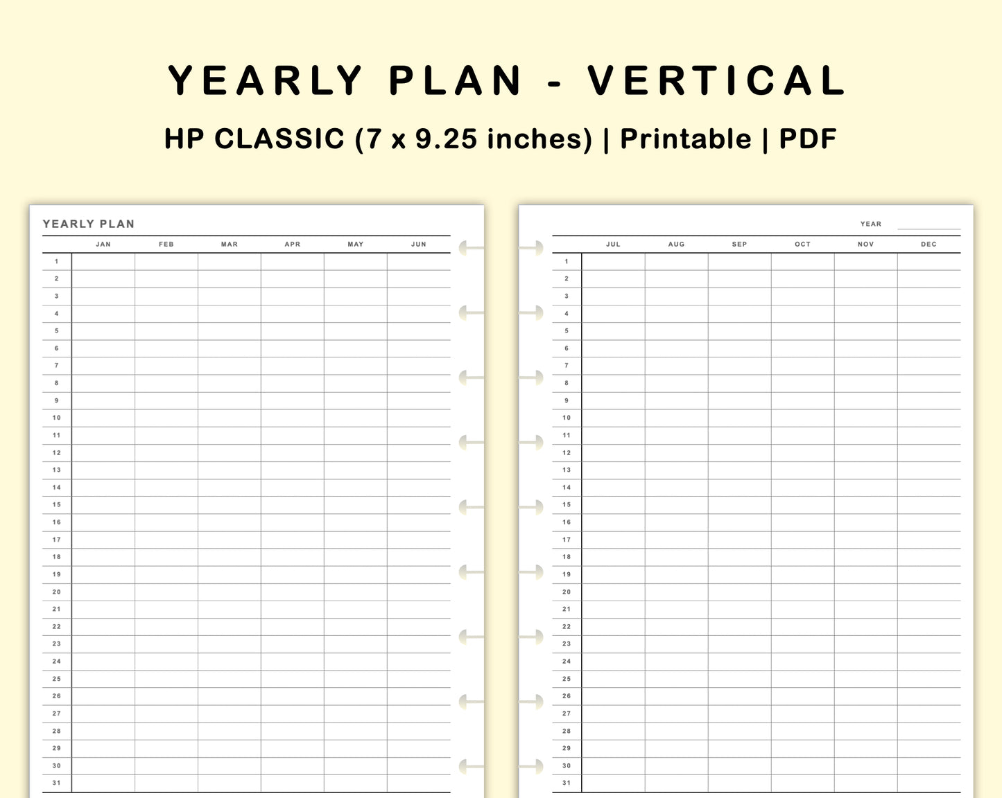 Classic HP Inserts - Yearly Plan - Vertical