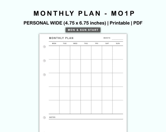 Personal Wide Inserts - Monthly Plan - MO1P
