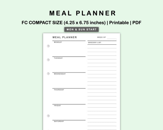 FC Compact Inserts - Meal Planner with Grocery List