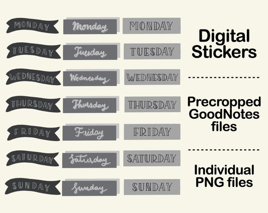Digital Sticker - Days of the week in monochrome theme