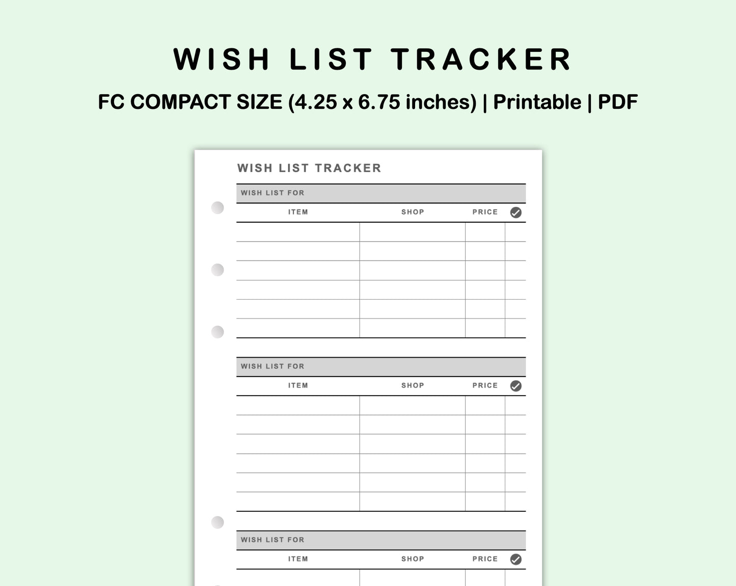 FC Compact Inserts - Wish List Tracker by Wish List For