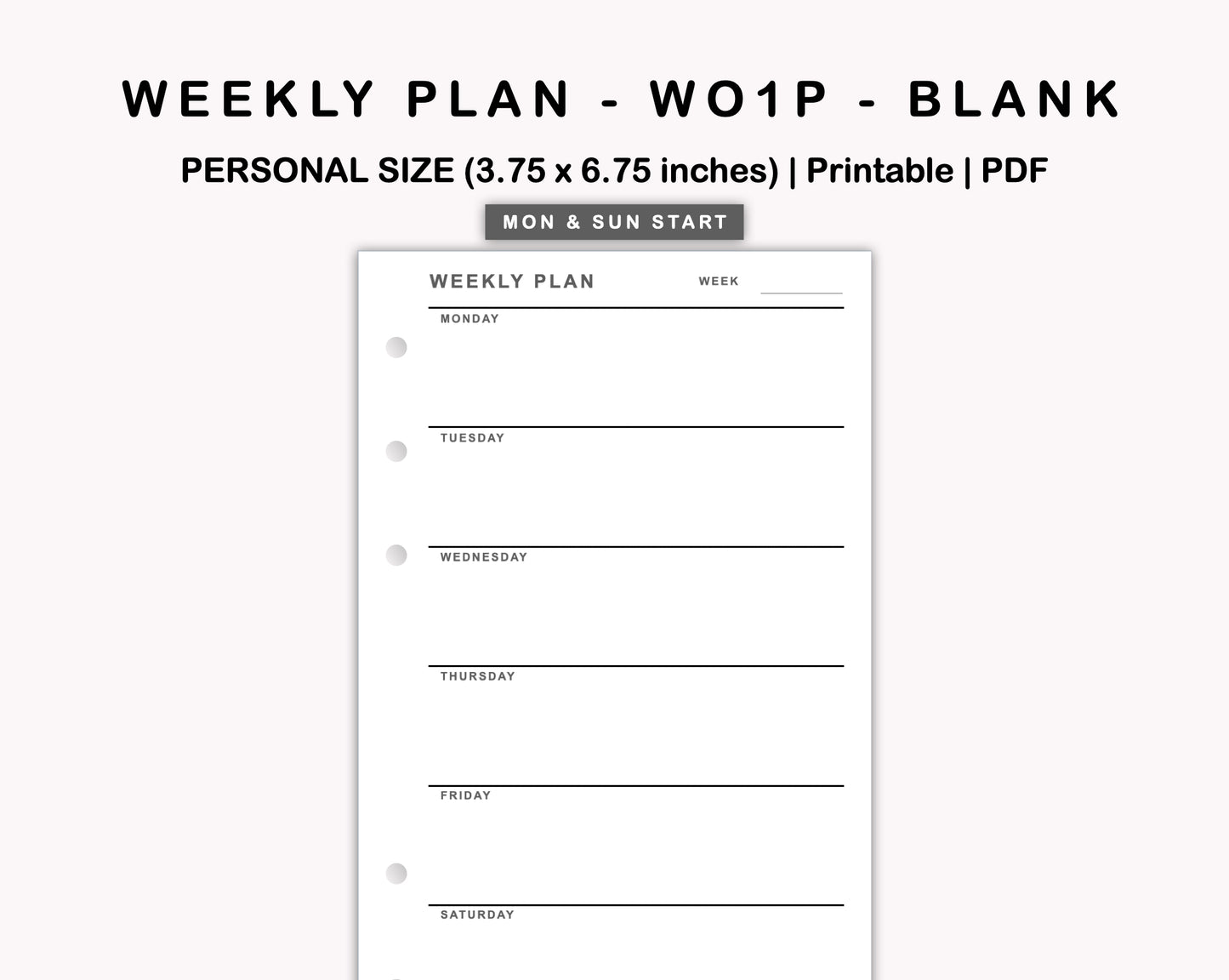 Personal Inserts - Weekly Plan - WO1P - Blank