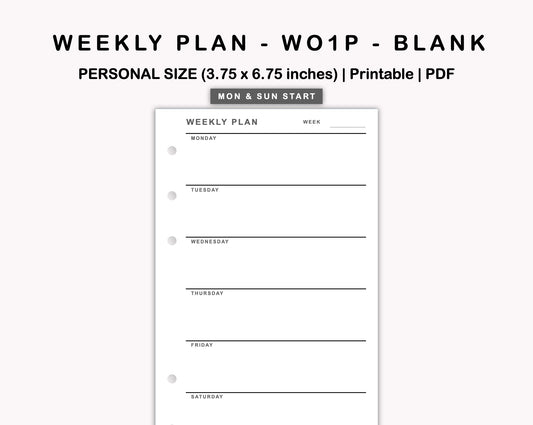 Personal Inserts - Weekly Plan - WO1P - Blank