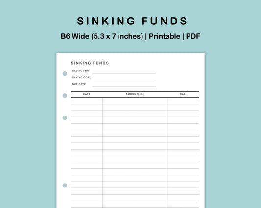 B6 Wide Inserts - Sinking Funds