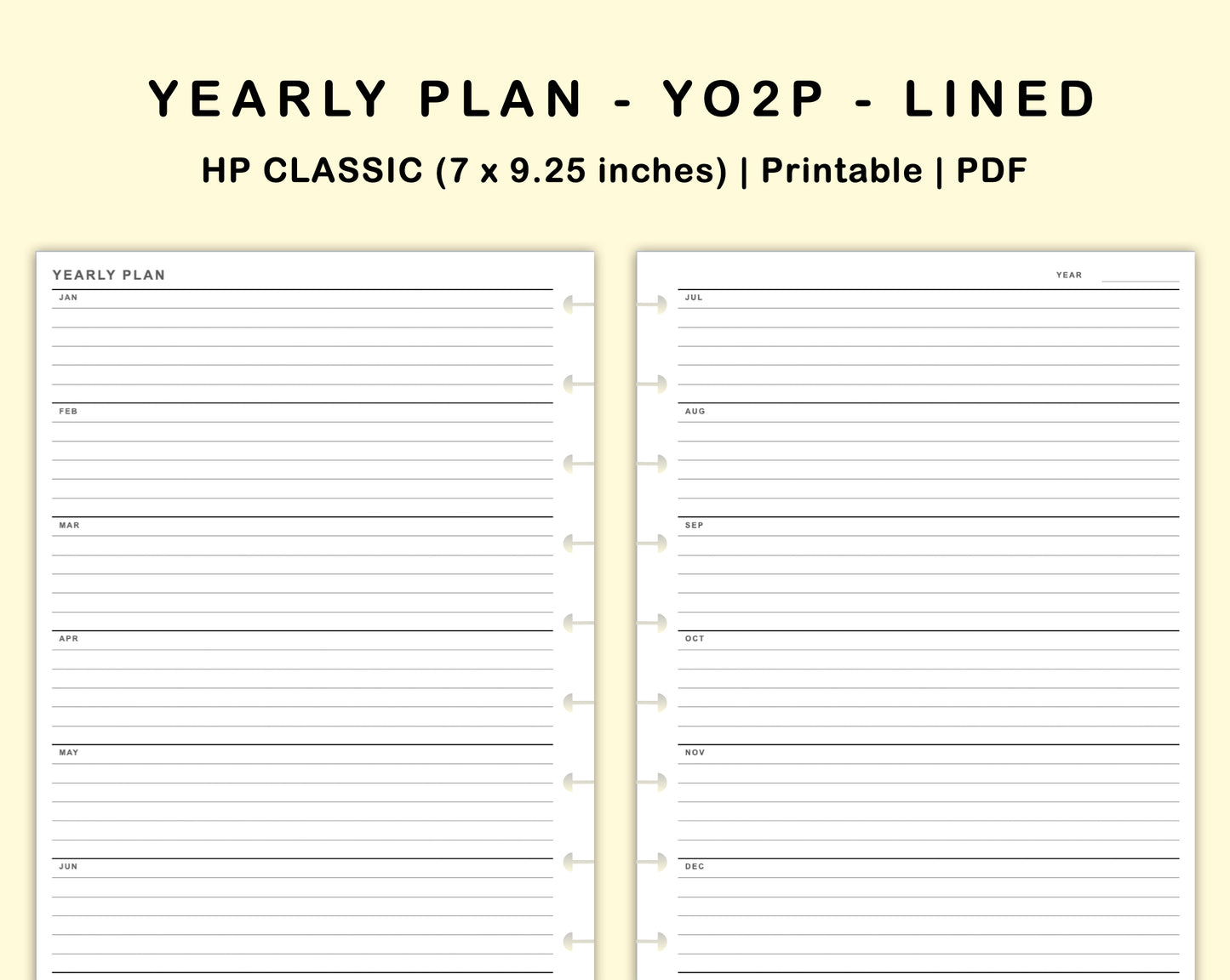 Classic HP Inserts - Yearly Plan - YO2P - Lined