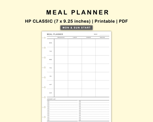 Classic HP Inserts - Meal Planner with Grocery List
