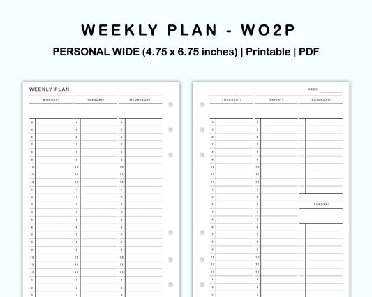 Personal Wide Inserts - Weekly Plan - Vertical