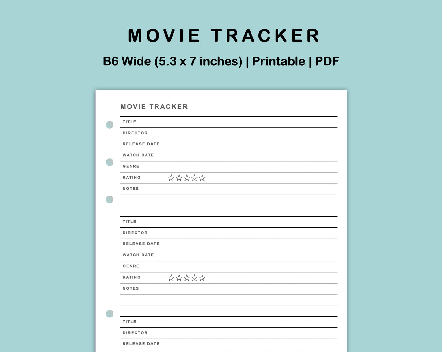 B6 Wide Inserts - Movie Tracker