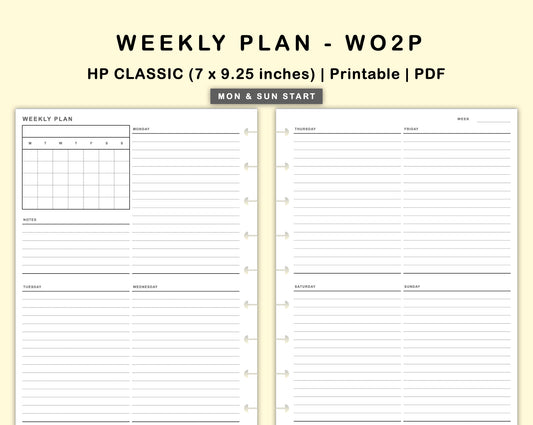 Classic HP Inserts - Weekly Plan - WO2P - with Calendar