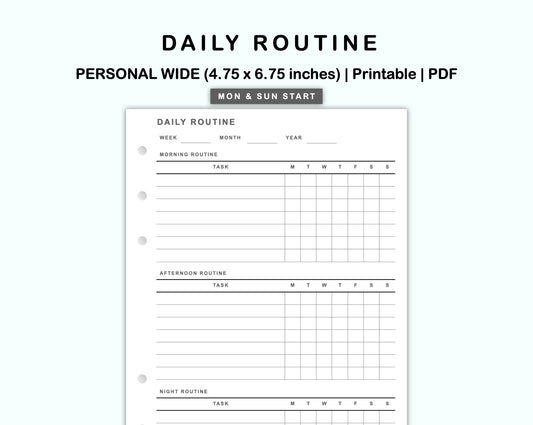 Personal Wide Inserts - Daily Routine