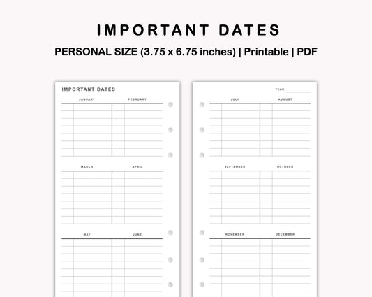 Personal Inserts - Important Dates