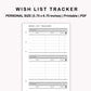 Personal Inserts - Wish List Tracker by Category