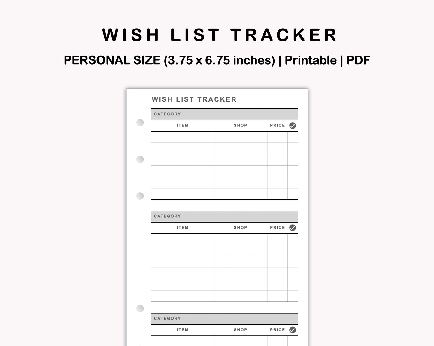 Personal Inserts - Wish List Tracker by Category