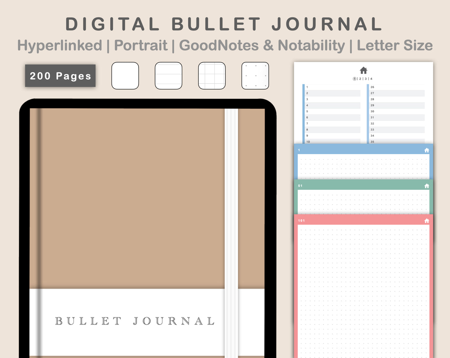 Digital Bullet Journal 200 Pages - Portrait - Pastel