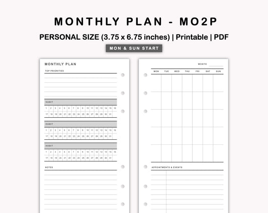 Personal Inserts - Monthly Plan - MO2P - with Habit Tracker
