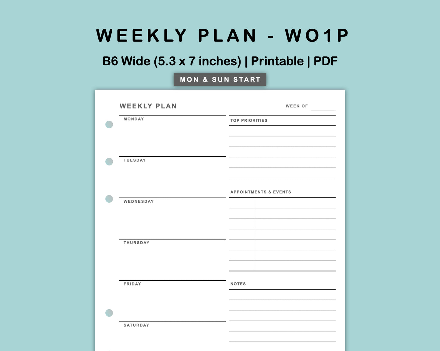 B6 Wide Inserts - Weekly Plan - WO1P - with Top Priority