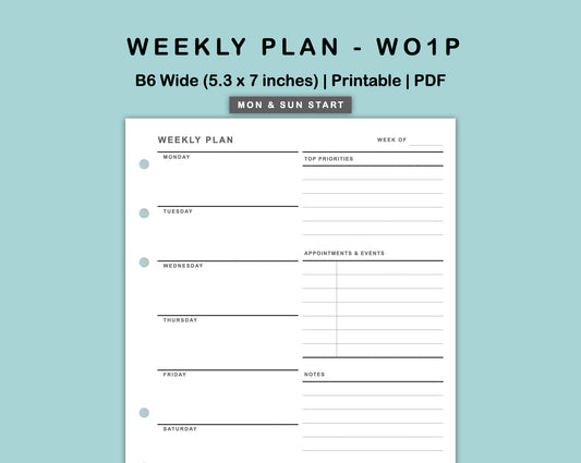 B6 Wide Inserts - Weekly Plan - WO1P - with Top Priority