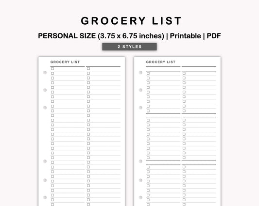 Personal Inserts - Grocery List