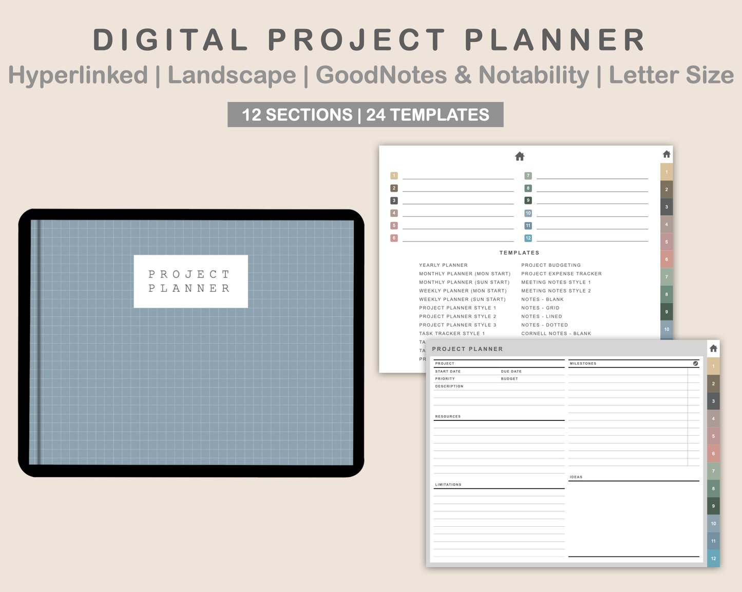 Digital Project Planner - Landscape - Muted