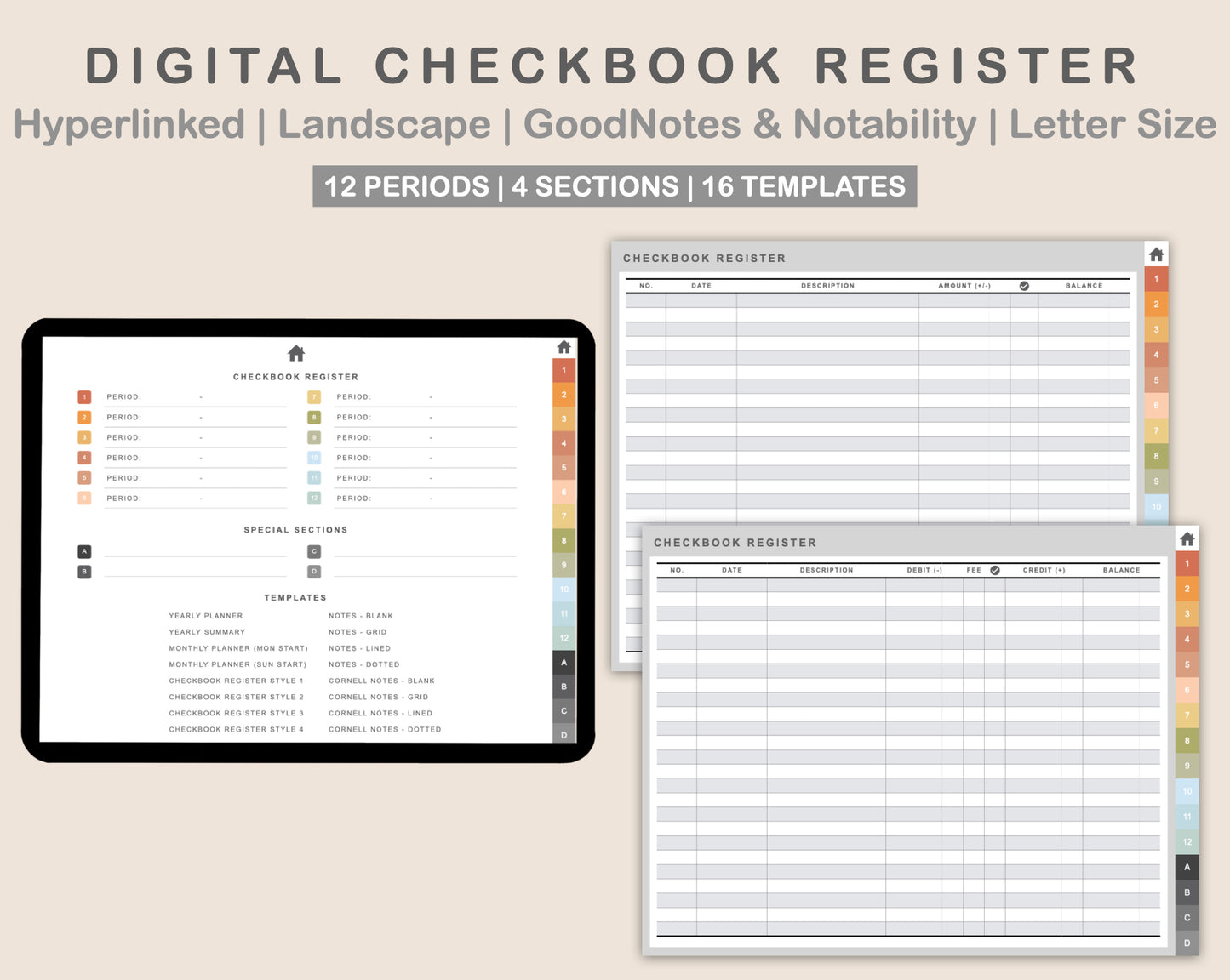 Digital Checkbook Register - Landscape - Autumn