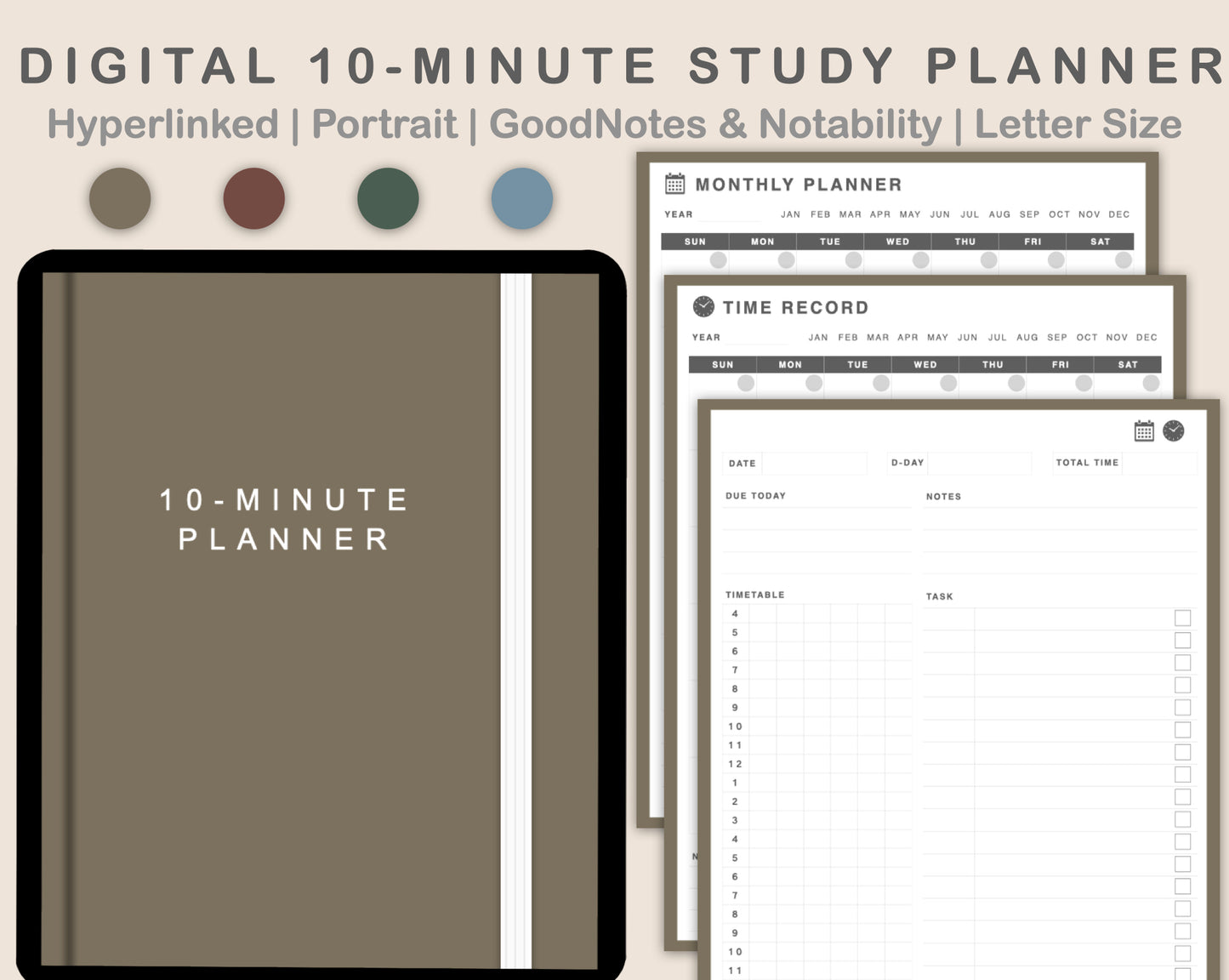 Digital 10 Minute Study Planner - Muted