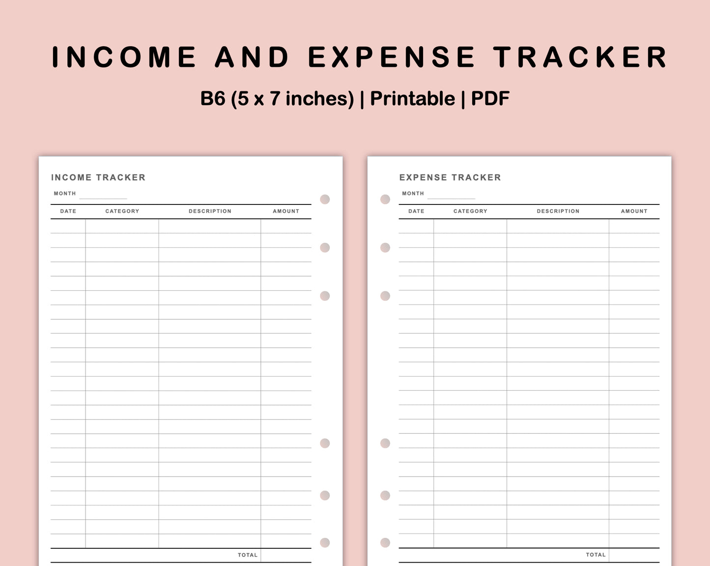 B6 Inserts - Income and Expense Tracker