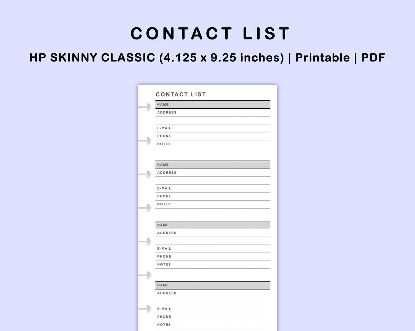 Skinny Classic HP Inserts - Contact List