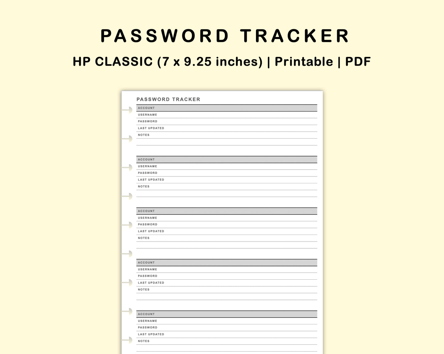 Classic HP Inserts - Password Tracker
