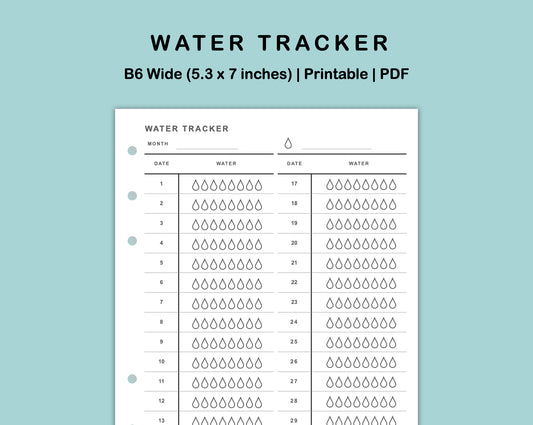 B6 Wide Inserts - Water Tracker