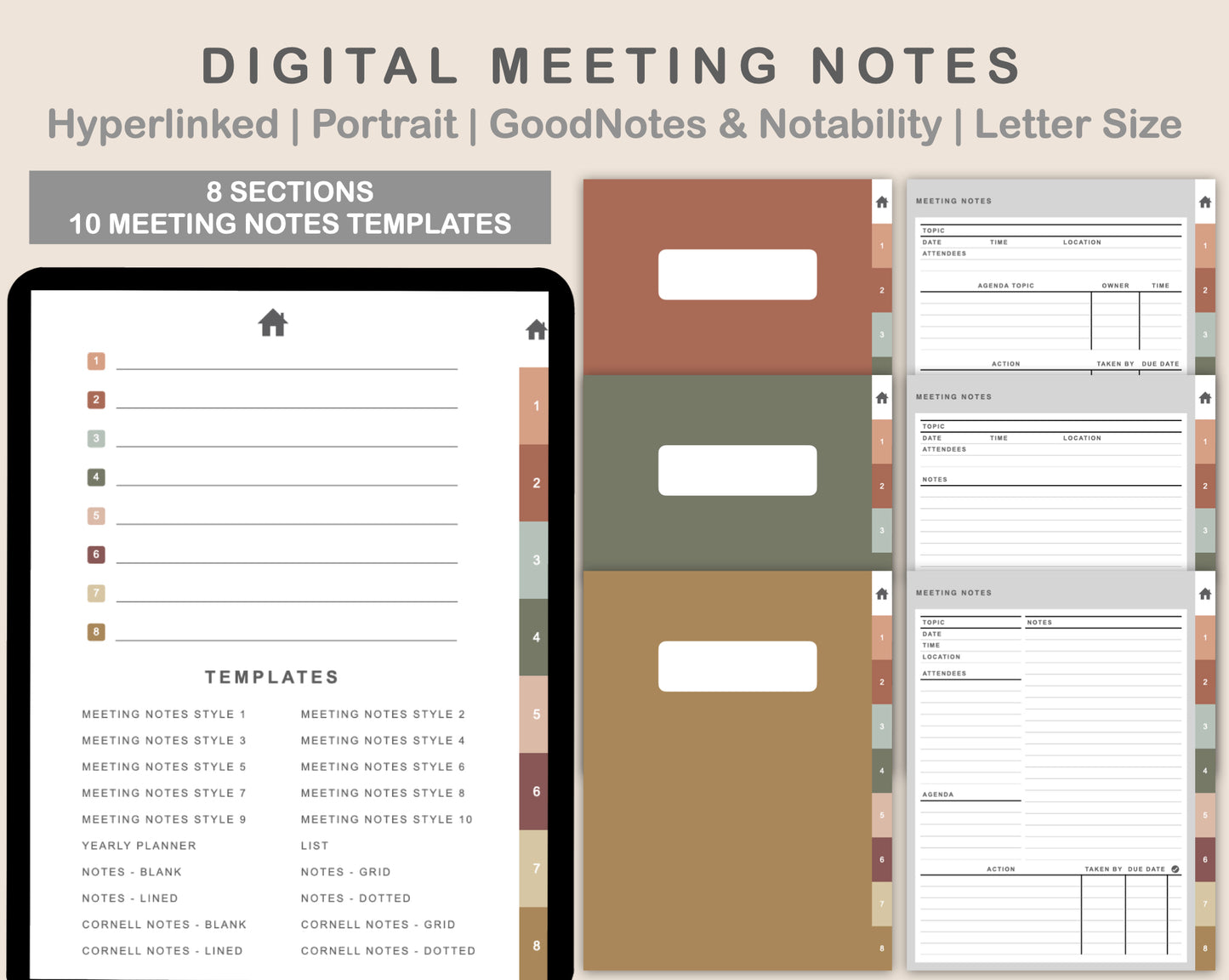 Digital Meeting Notes - Portrait - Earthy