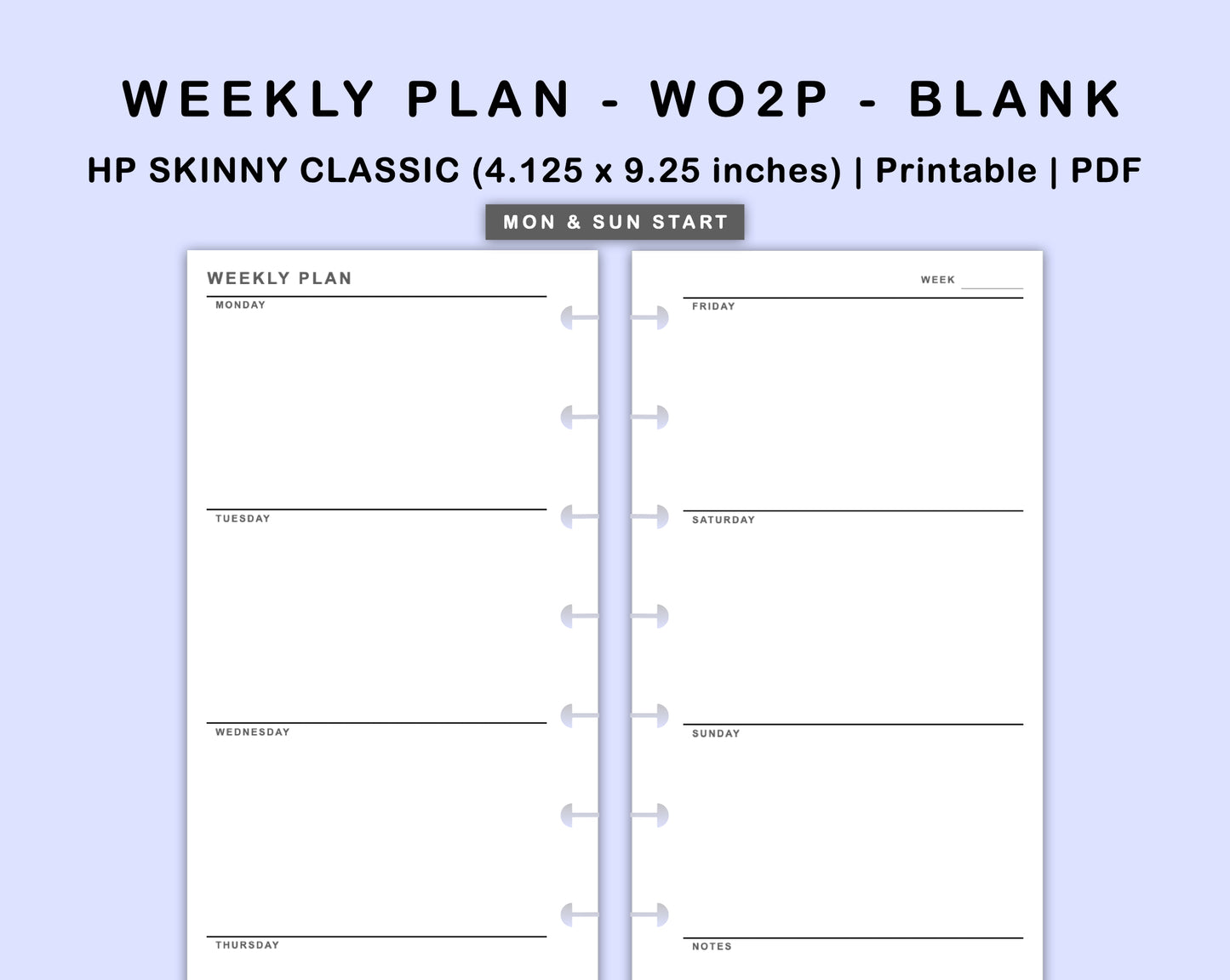 Skinny Classic HP Inserts - Weekly Plan - WO2P - Blank