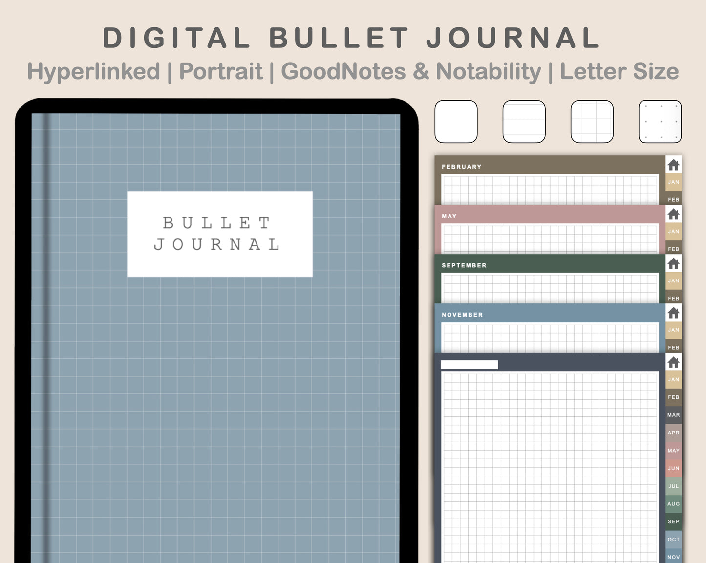 Digital Bullet Journal - 12 Months - Portrait - Muted