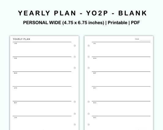 Personal Wide Inserts - Yearly Plan - YO2P - Blank