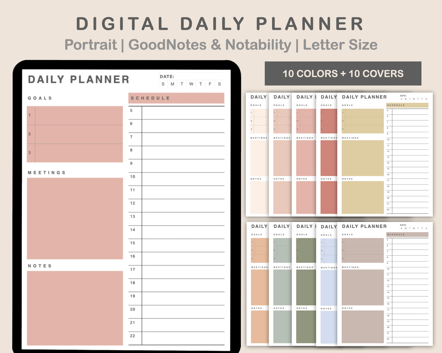Daily Planner, Hourly Planner - Portrait