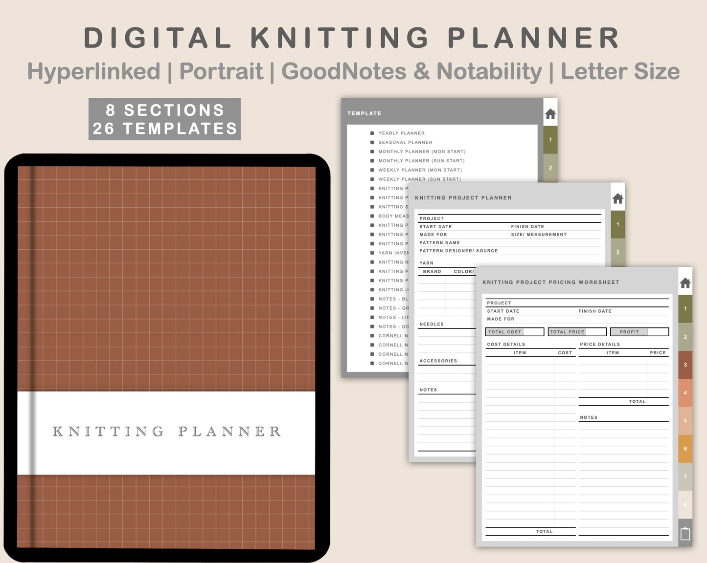 Digital Knitting Planner - Boho