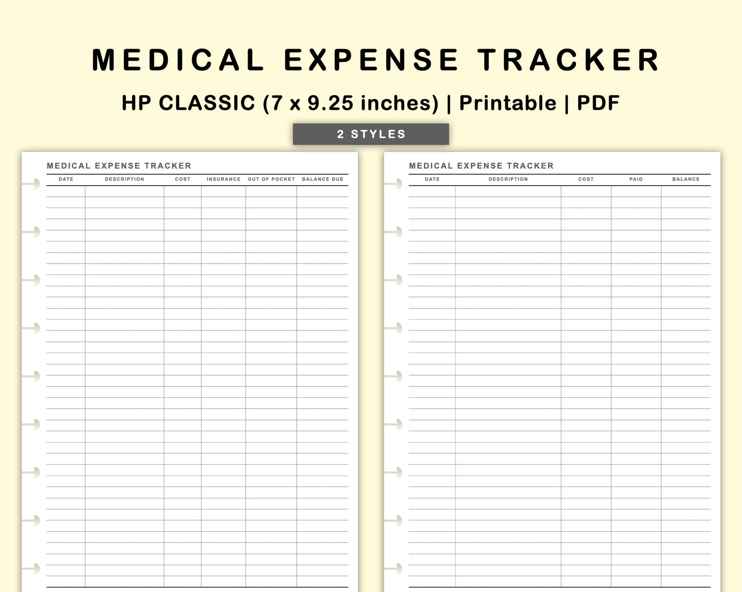 Classic HP Inserts - Medical Expense Tracker