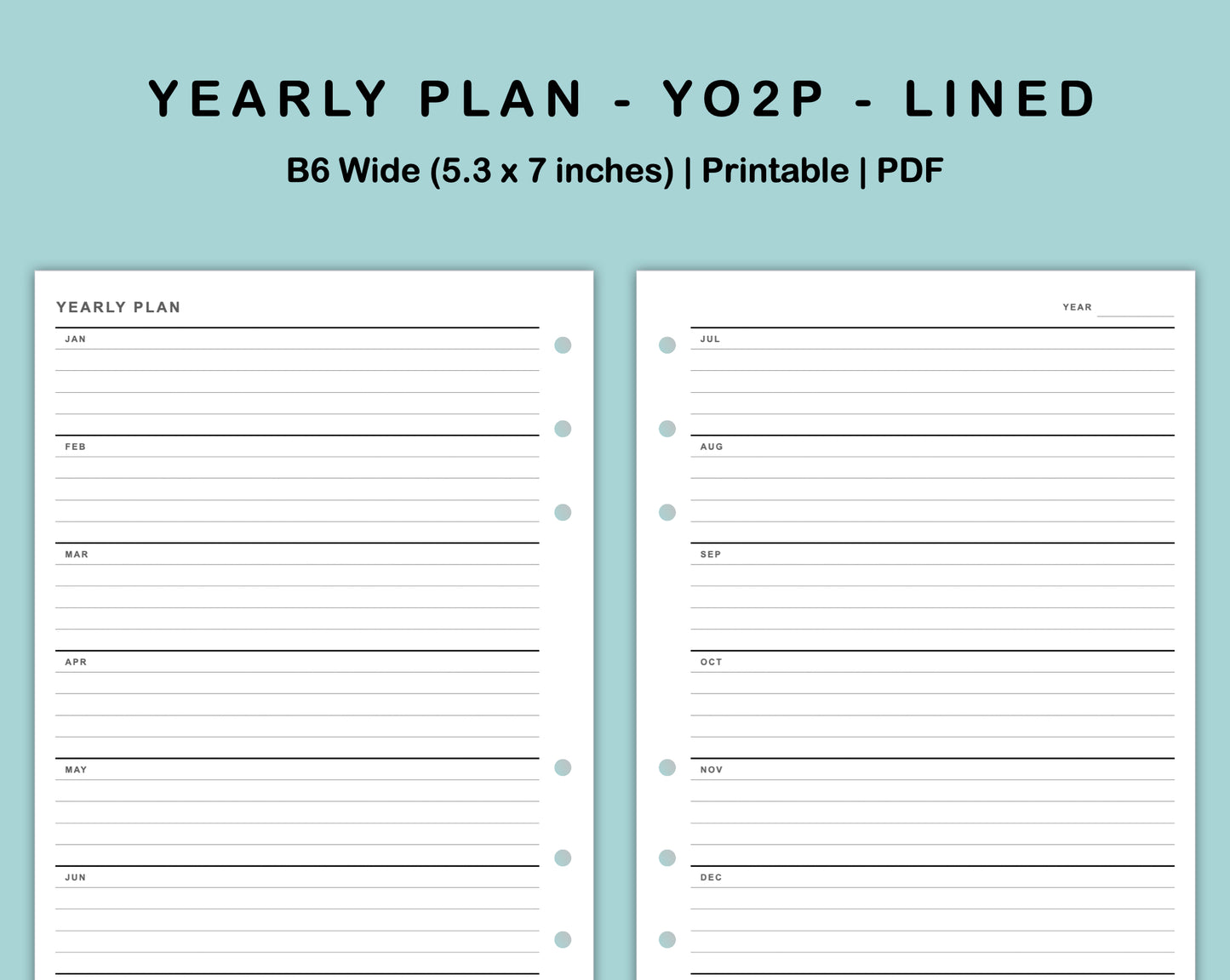 B6 Wide Inserts - Yearly Plan - YO2P - Lined